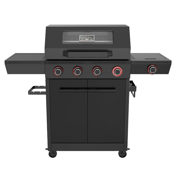 4-Burner Gas BBQ Grill with Side Burner & Rear Burner – Freestanding Outdoor Grill Cart
