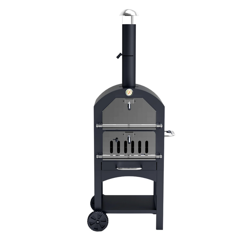 Steel Charcoal Pizza Oven with Fireclay Stone – Outdoor Wood-Fired Pizza Oven for Backyard Cooking