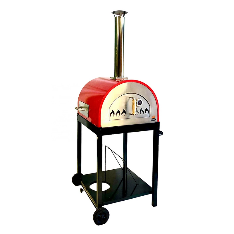 25-Inch Dual Fuel Pizza Oven with Stand – Wood & Gas Outdoor Pizza Oven with Mobile Trolley