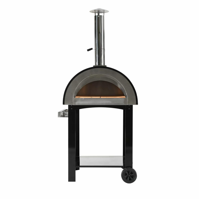 Stainless Steel Outdoor Pizza Oven with Trolley – Wood & Gas Fired Portable Pizza Oven for Backyard Cooking