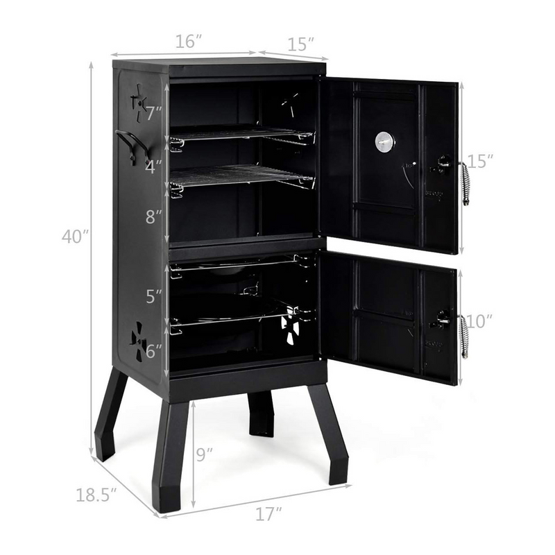 Vertical Charcoal Smoker Grill – Outdoor Steel BBQ Smoker with Warming Rack for Backyard & Camping