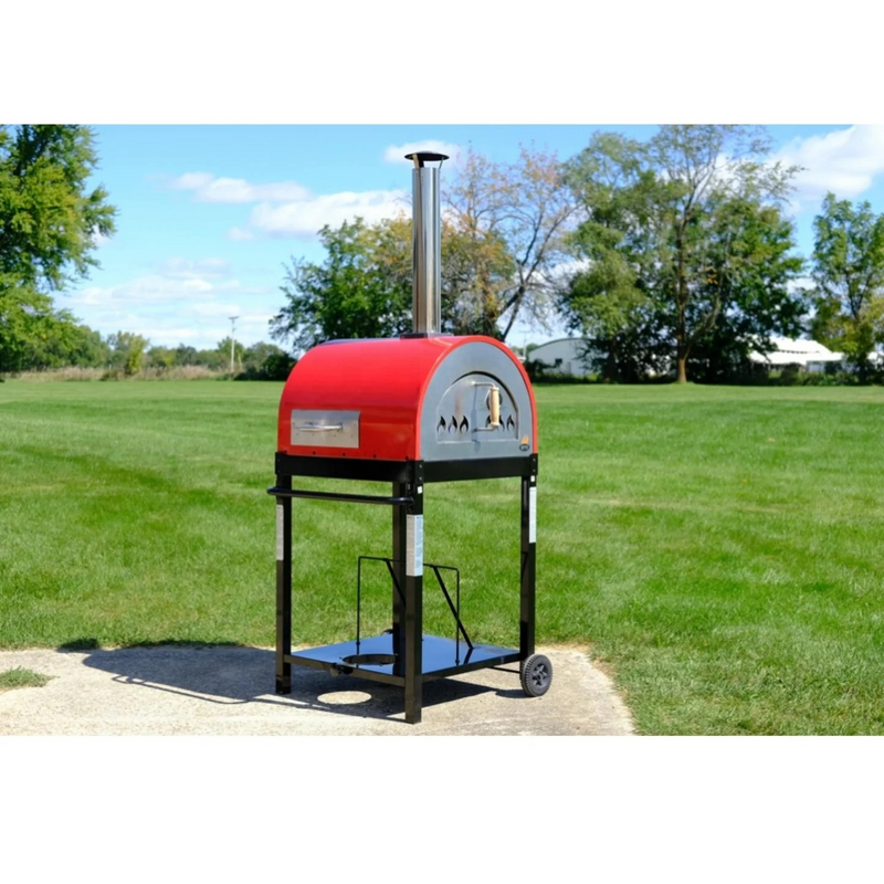 25-Inch Dual Fuel Pizza Oven with Stand – Wood & Gas Outdoor Pizza Oven with Mobile Trolley