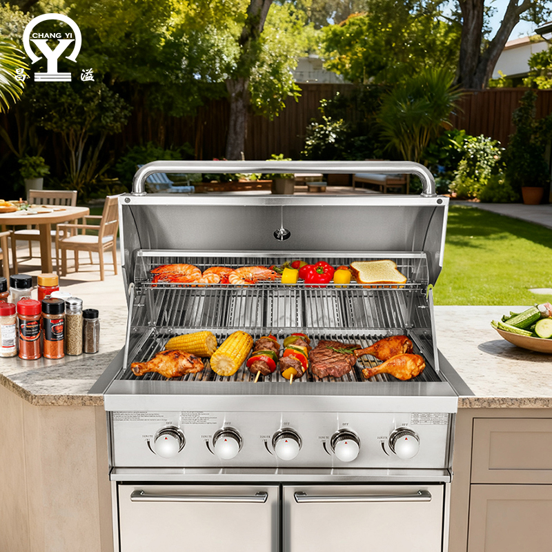 5-Burner Built-In Gas Grill – Heavy-Duty Outdoor BBQ Grill for Kitchen & Backyard Use