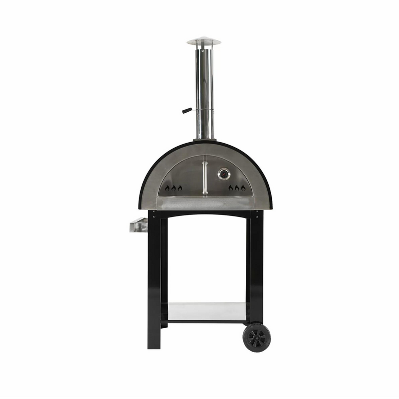 Stainless Steel Outdoor Pizza Oven with Trolley – Wood & Gas Fired Portable Pizza Oven for Backyard Cooking