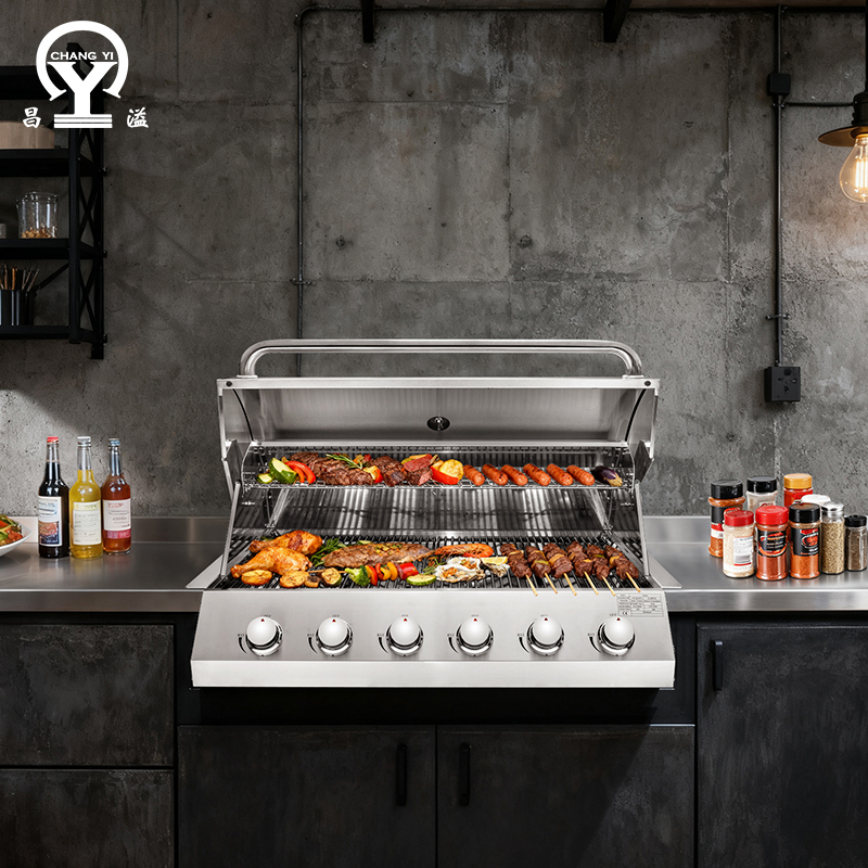 6-Burner Built-In Gas Grill – Heavy-Duty Stainless Steel BBQ Grill for Outdoor Kitchens