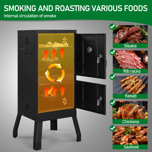 Vertical Charcoal Smoker Grill – Outdoor Steel BBQ Smoker with Warming Rack for Backyard & Camping
