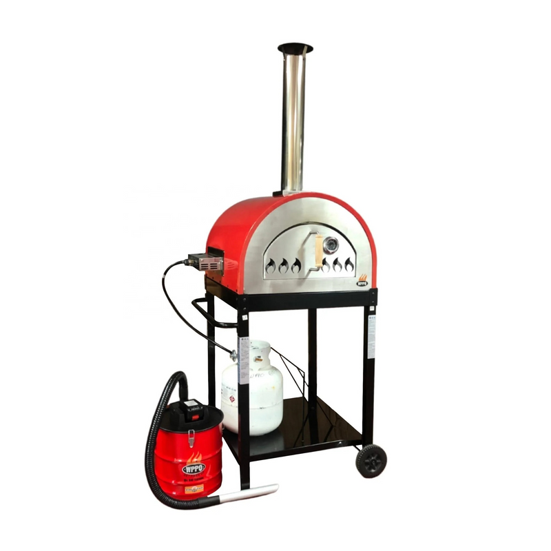 25-Inch Dual Fuel Pizza Oven with Stand – Wood & Gas Outdoor Pizza Oven with Mobile Trolley