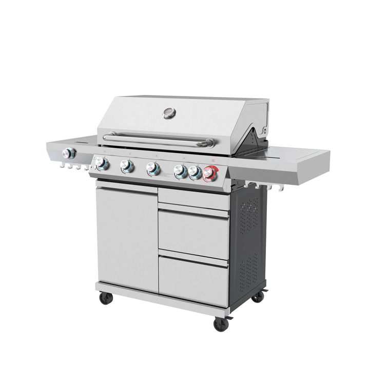 4-Burner Gas BBQ Grill with Side Burner & Rear Burner – Freestanding Outdoor Grill Cart