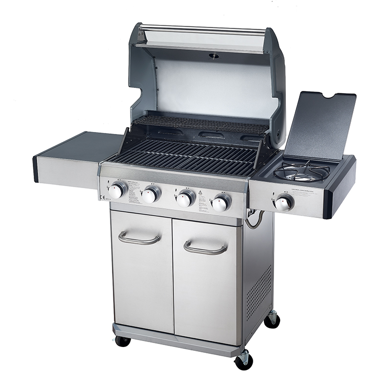 4-Burner Stainless Steel Gas BBQ Grill with Wheels – Freestanding Outdoor Grill for Backyard & Patio