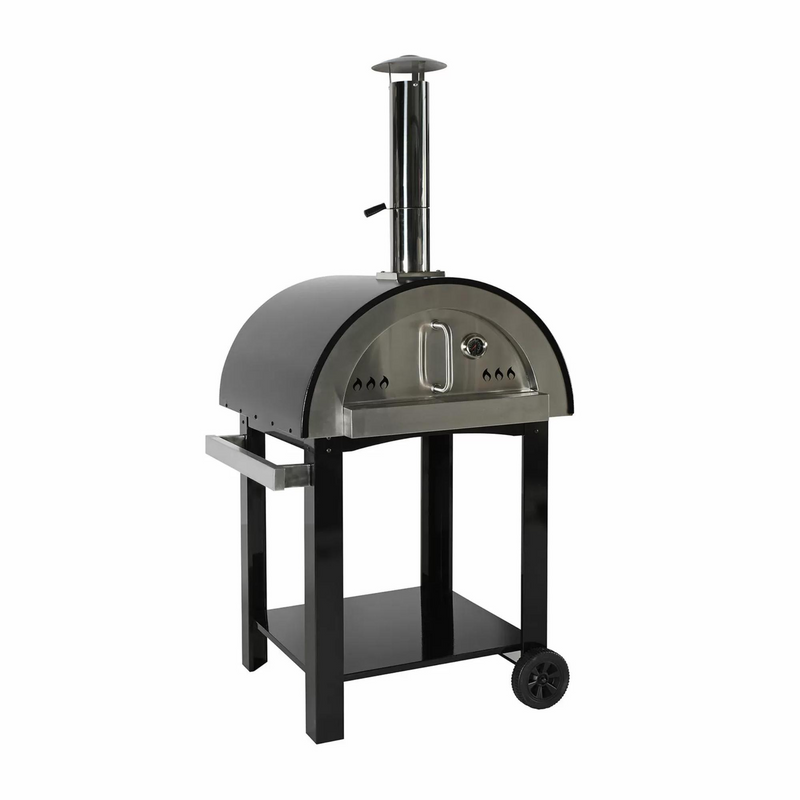Stainless Steel Outdoor Pizza Oven with Trolley – Wood & Gas Fired Portable Pizza Oven for Backyard Cooking