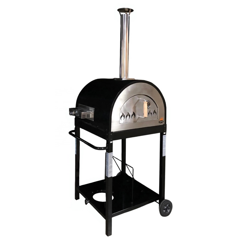 25-Inch Dual Fuel Pizza Oven with Stand – Wood & Gas Outdoor Pizza Oven with Mobile Trolley