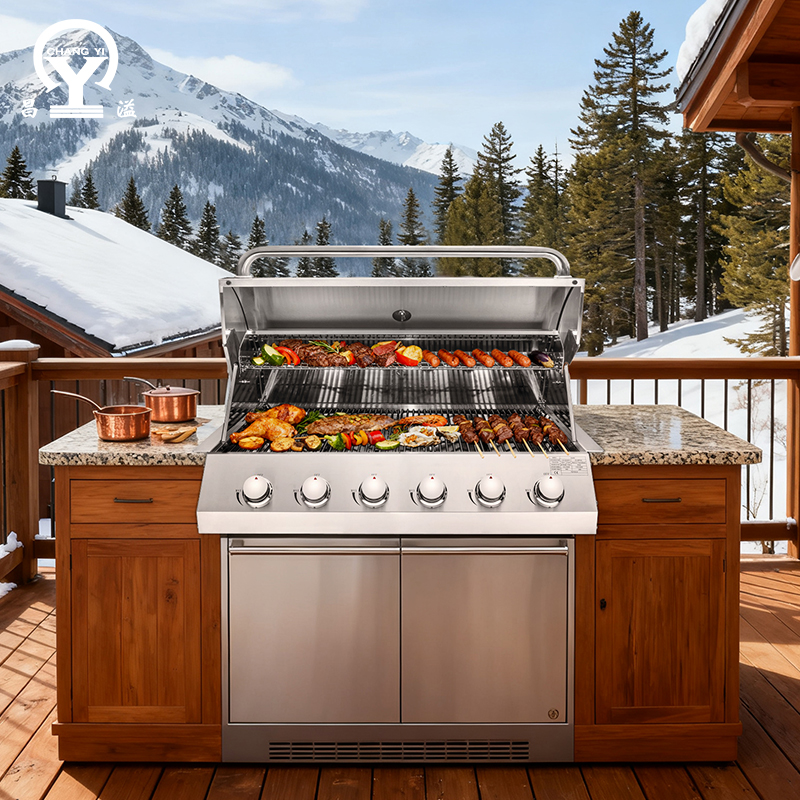 6-Burner Built-In Gas Grill – Heavy-Duty Stainless Steel BBQ Grill for Outdoor Kitchens