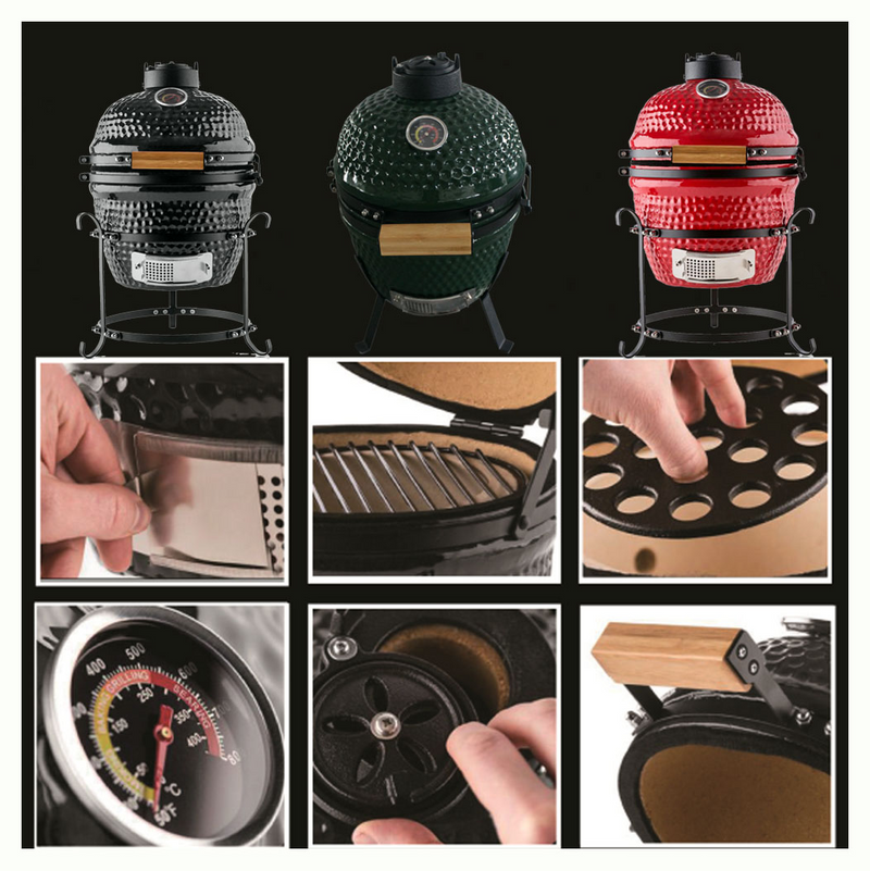 Auplex 13-Inch Kamado Ceramic BBQ Grill with Electronic Ignition – Portable Outdoor Smoker & Grill