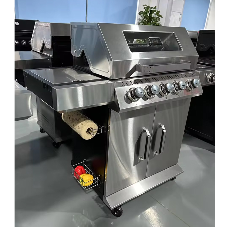 4-Burner Gas BBQ Grill with Side Burner & Rear Burner – Freestanding Outdoor Grill Cart