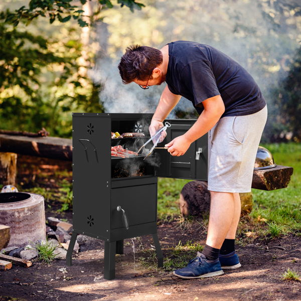 Vertical Charcoal Smoker Grill – Outdoor Steel BBQ Smoker with Warming Rack for Backyard & Camping