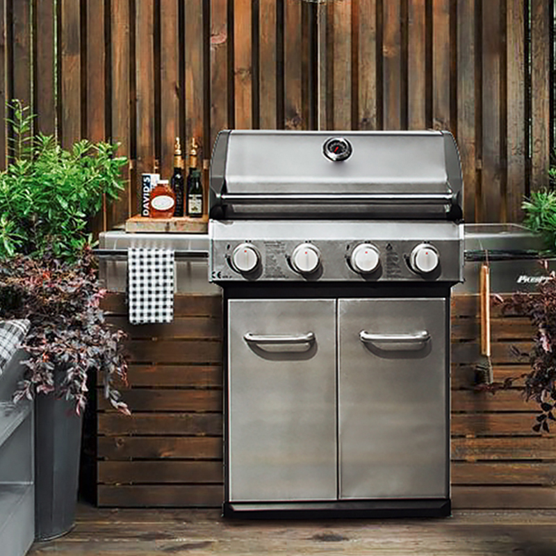 4-Burner Stainless Steel Gas BBQ Grill with Wheels – Freestanding Outdoor Grill for Backyard & Patio