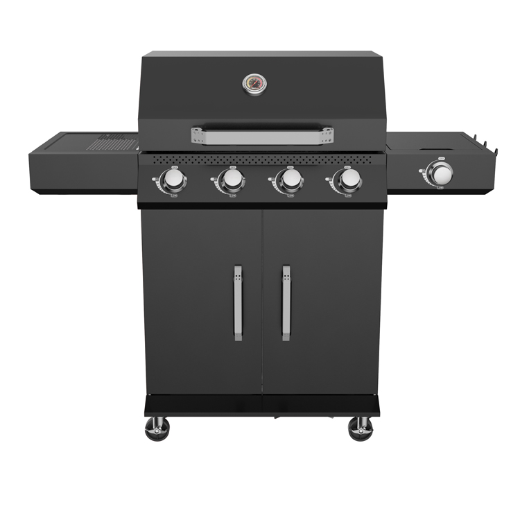 4-Burner Gas BBQ Grill with Side Burner & Rear Burner – Freestanding Outdoor Grill Cart