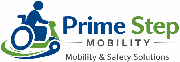 Prime Step Mobility logo with a person in a wheelchair on a white background